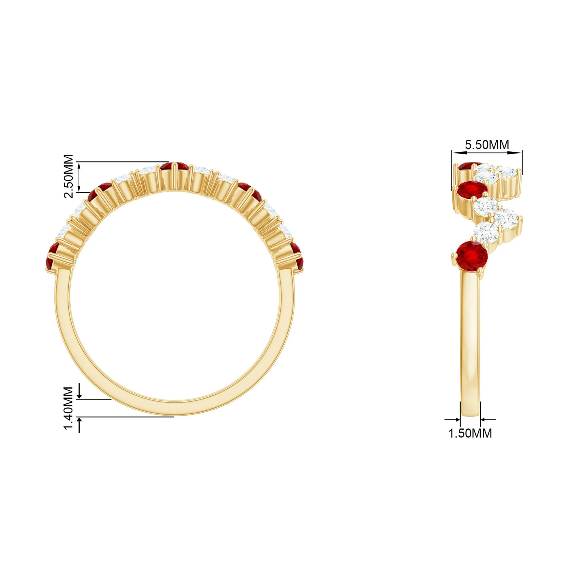 Created Ruby and Diamond Zig Zag Half Eternity Ring