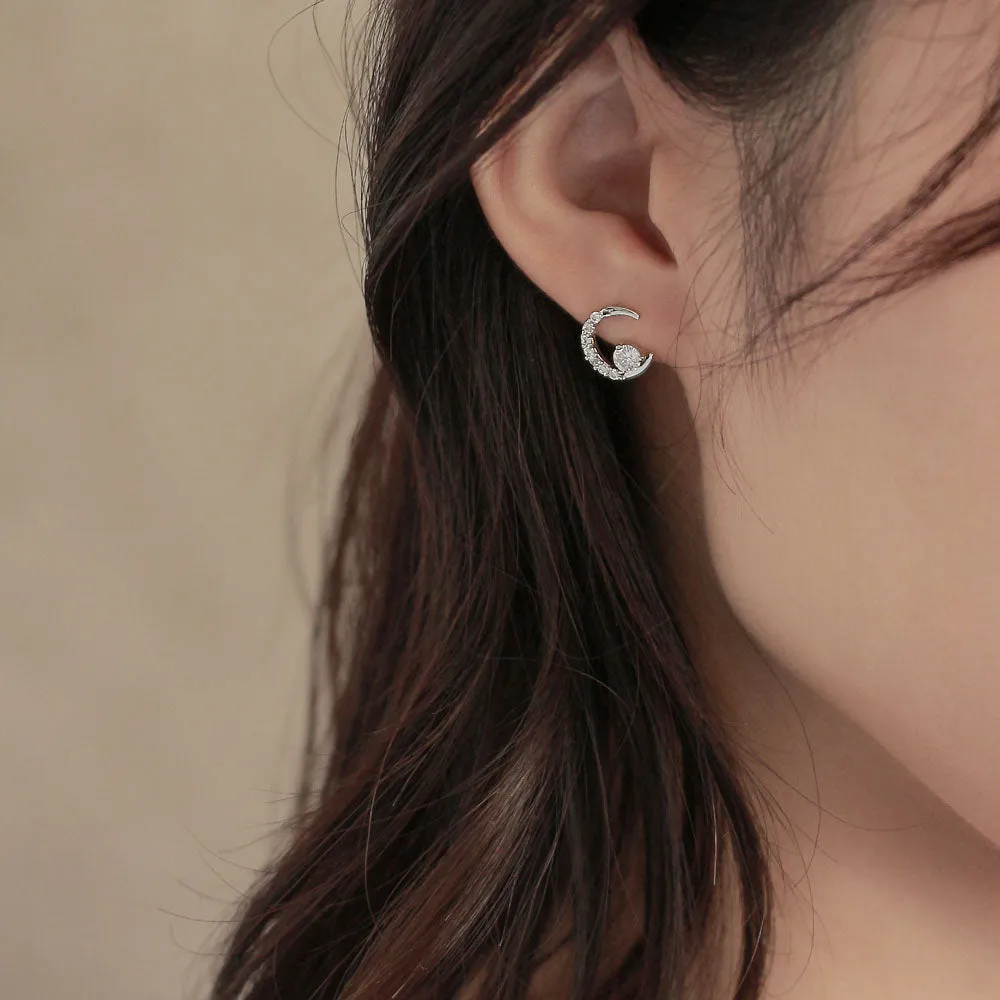 Crescent Moon Cubic Zirconia Stud Earrings