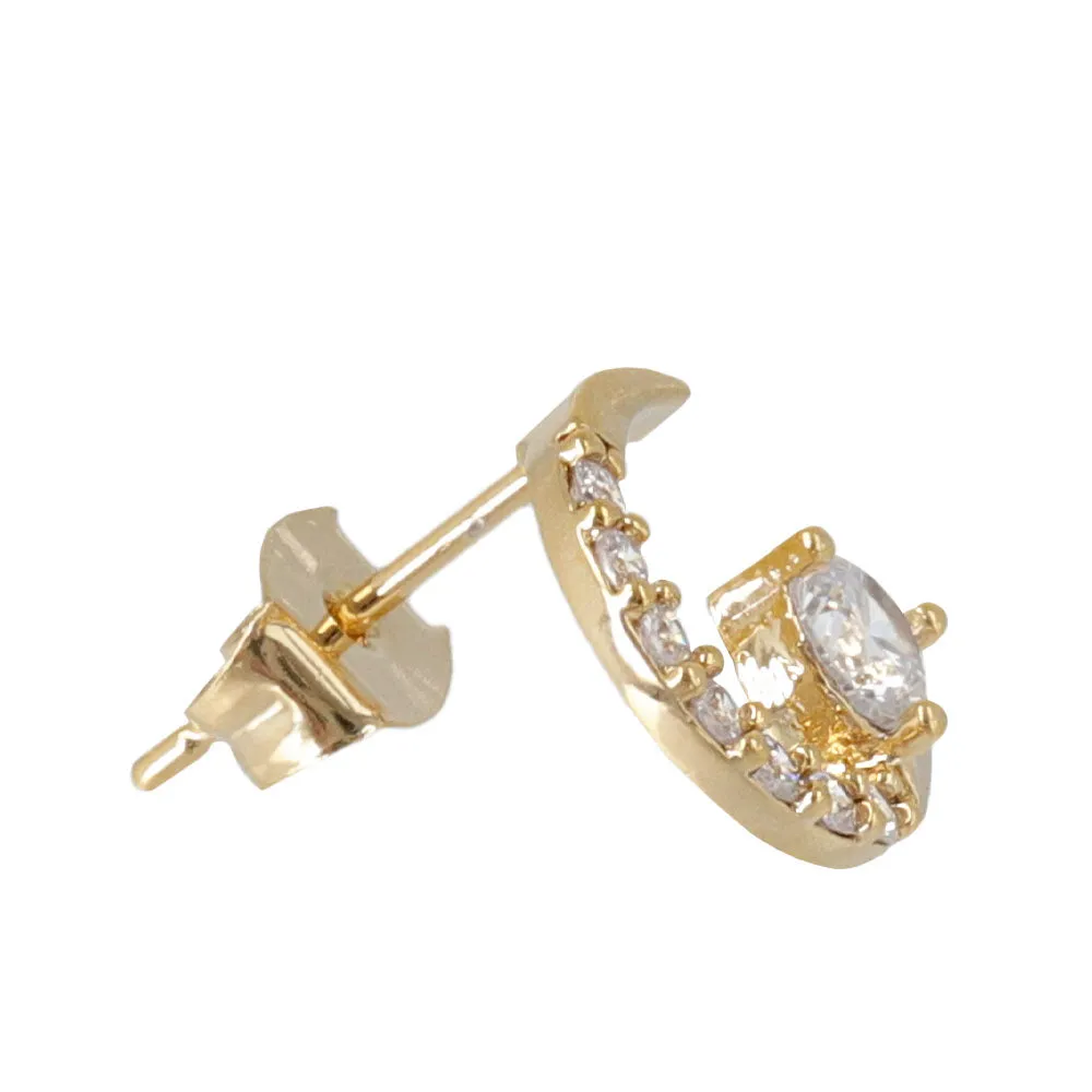Crescent Moon Cubic Zirconia Stud Earrings