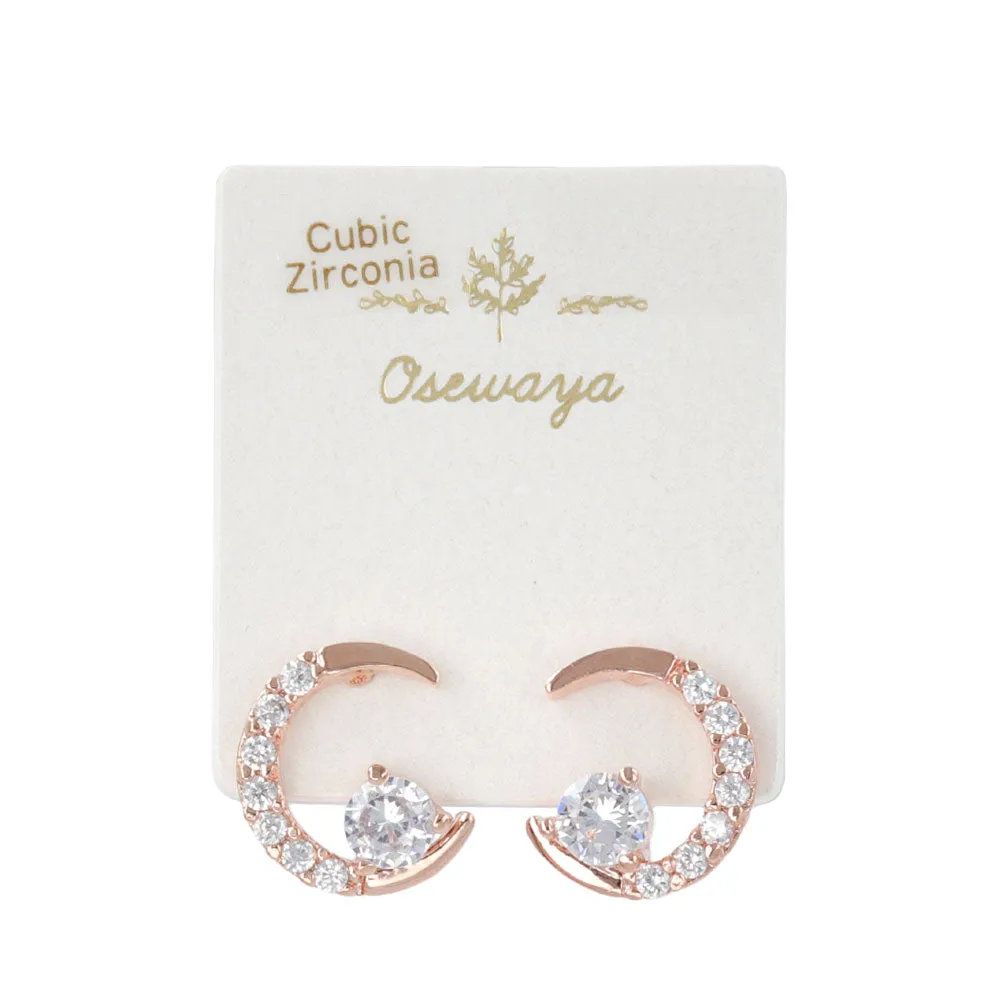 Crescent Moon Cubic Zirconia Stud Earrings