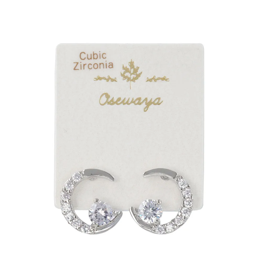 Crescent Moon Cubic Zirconia Stud Earrings