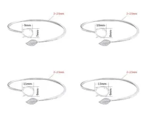 Crystals Leaf Oval Base Mount Bracelet Setting Sterling Silver Fine 925 7-16mm For One Stone Adjustable No Prongs DIY Jewelry Wholesale