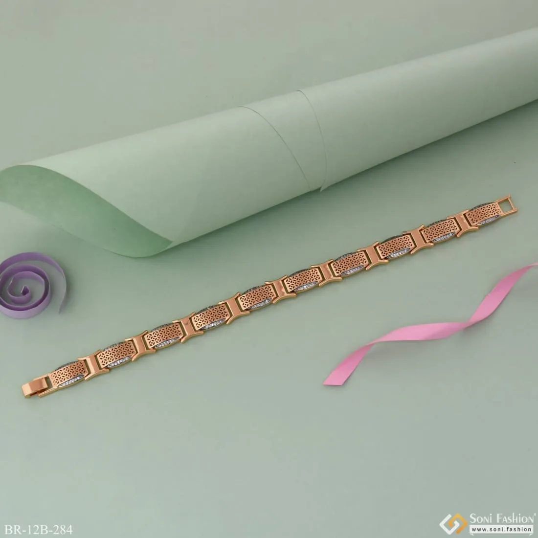 Decorative Design with Diamond Best Quality Rose Gold Bracelet - Style B284
