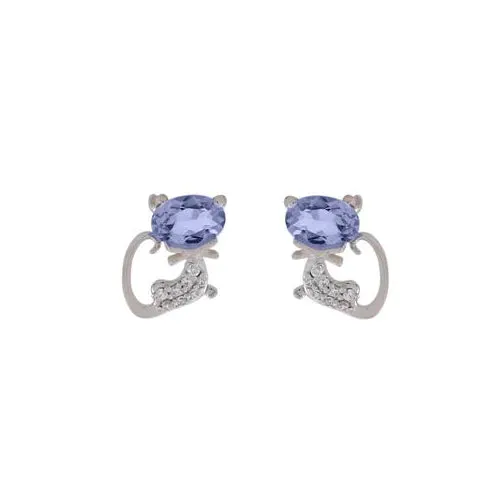 Delicate Tanzanite Cat Design Studs Earrings