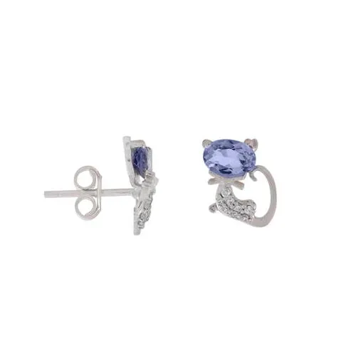 Delicate Tanzanite Cat Design Studs Earrings
