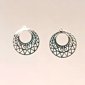 Drop Lazer Lace Silver-Plated Brass Round Filigree Go-Go, 23 x 21 mm - 1 Pair
