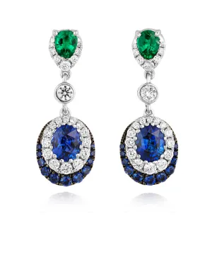 Emerald, Sapphire and Diamond Earrings