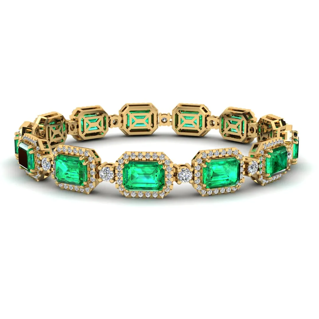 Emerald Shape 14 Carat Emerald Gem Center Featuring Diamond Halo Bracelet BRHAEME