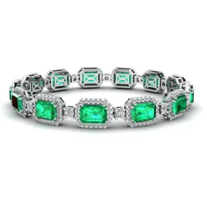 Emerald Shape 14 Carat Emerald Gem Center Featuring Diamond Halo Bracelet BRHAEME