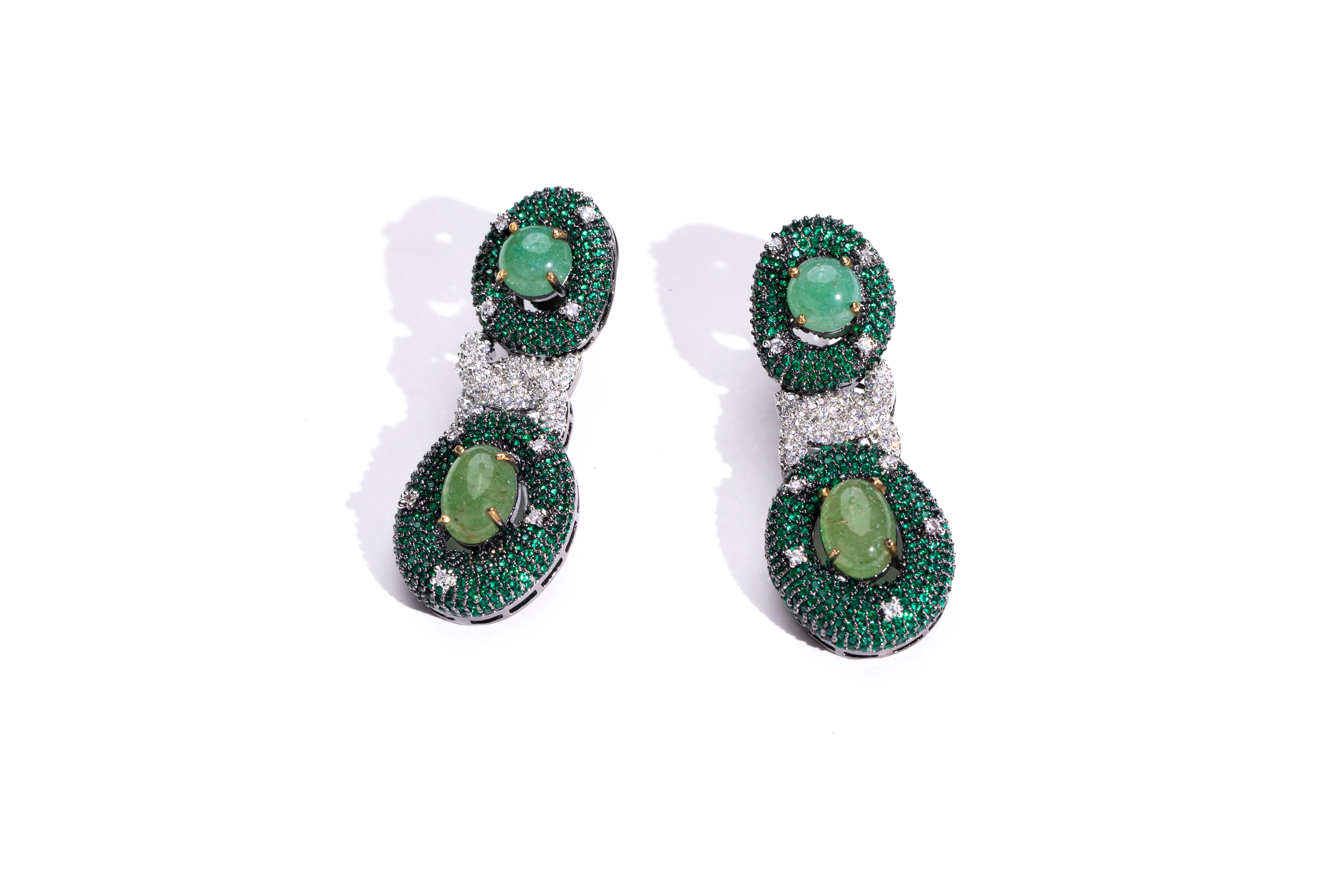 Entangled Chain Dangler Earrings with Emerald and Swarovski | Buy Jewelry Online