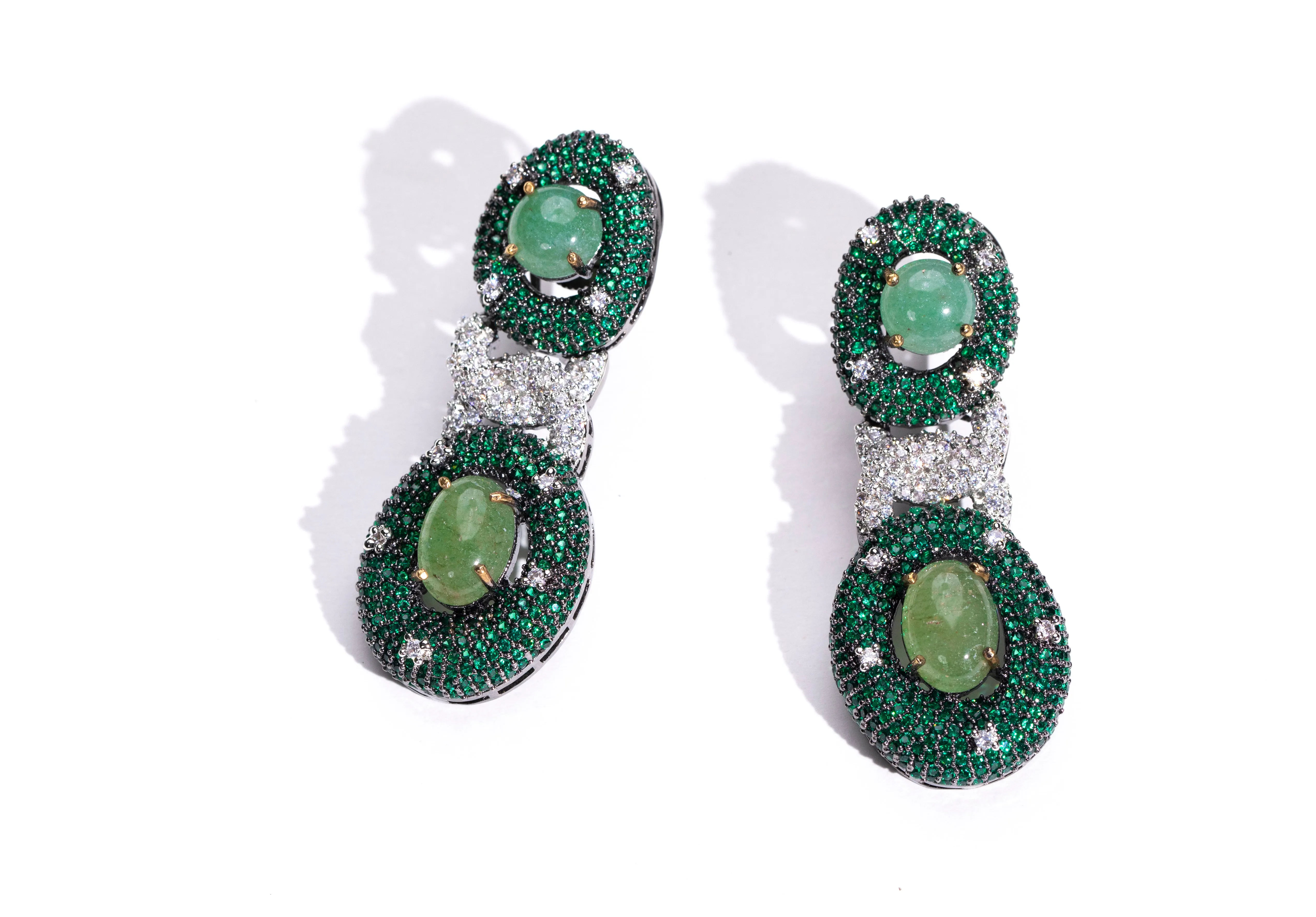 Entangled Chain Dangler Earrings with Emerald and Swarovski | Buy Jewelry Online