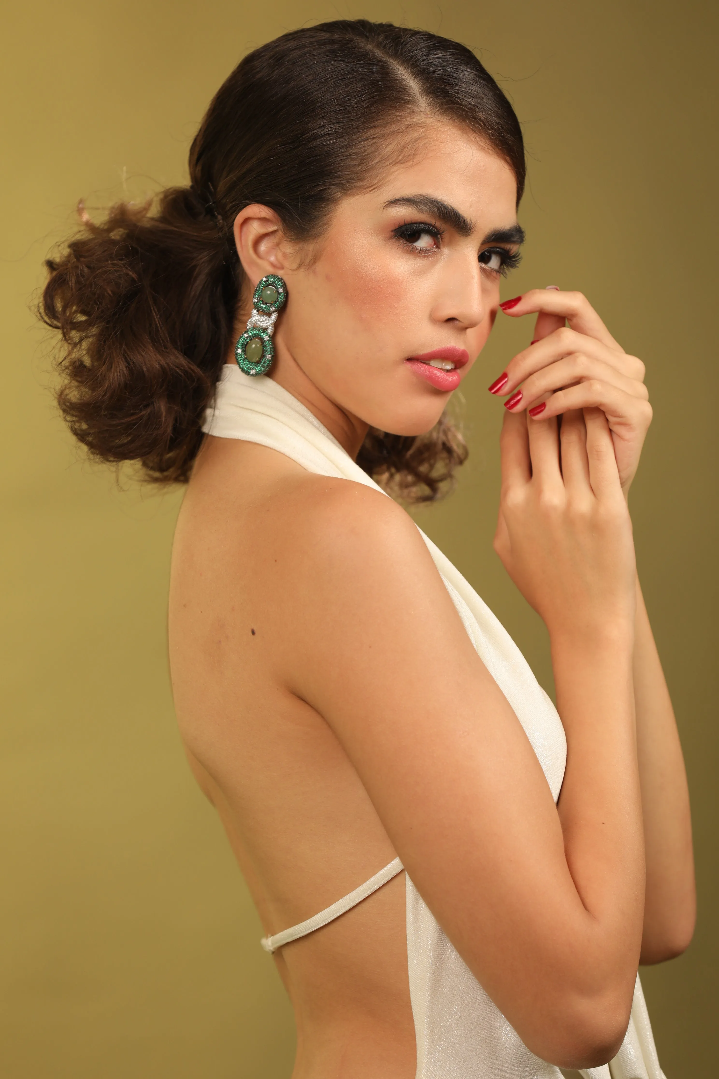 Entangled Chain Dangler Earrings with Emerald and Swarovski | Buy Jewelry Online