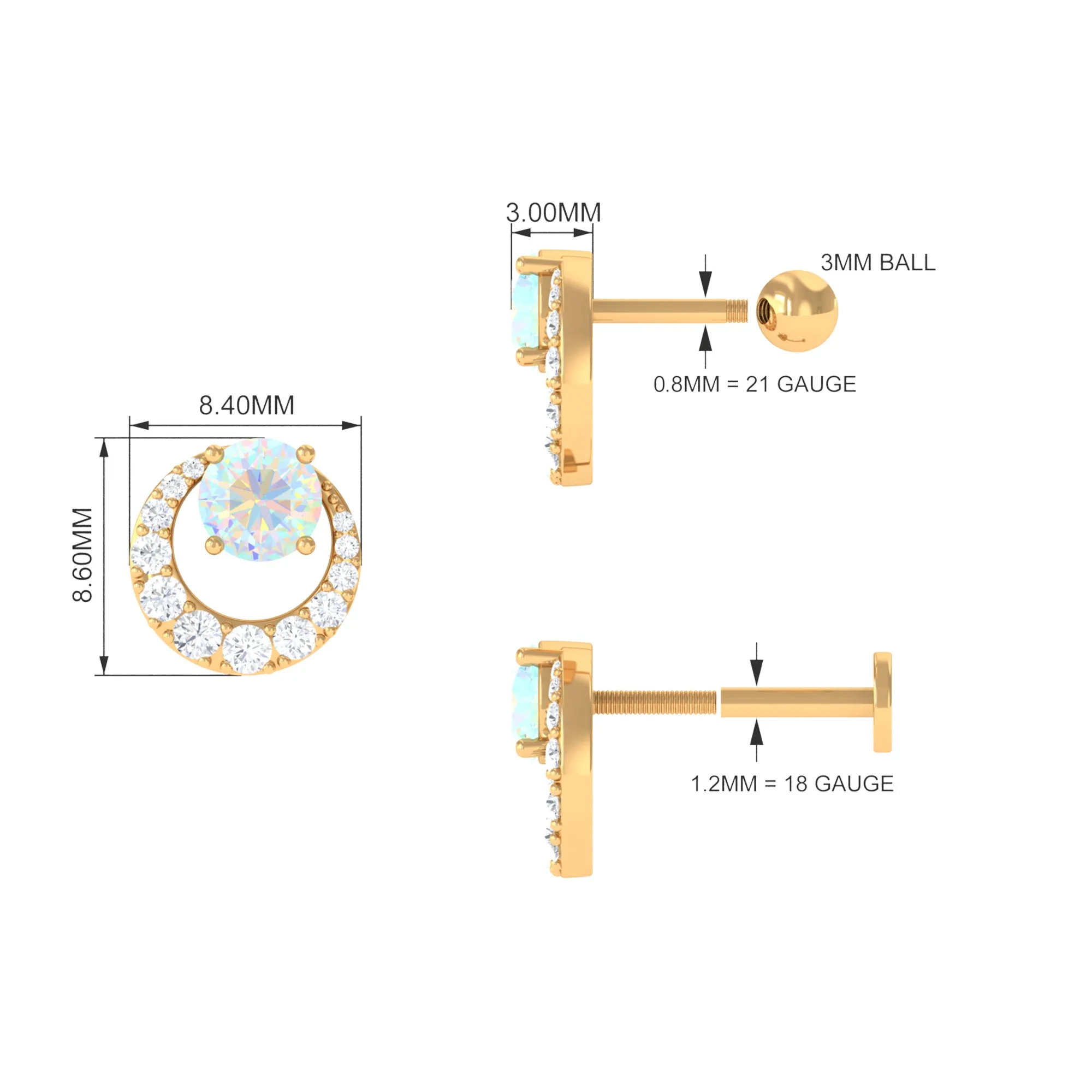 Ethiopian Opal and Moissanite Circle Cartilage Earring
