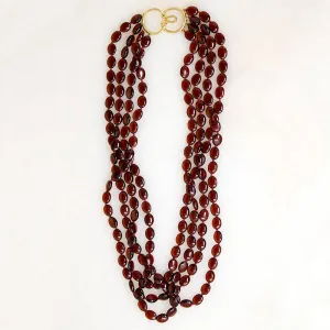 Four Strand Waterfall of Garnet Beads with Gold Clasp