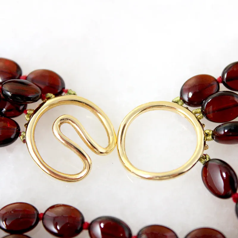 Four Strand Waterfall of Garnet Beads with Gold Clasp