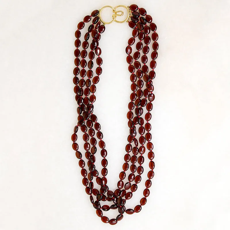 Four Strand Waterfall of Garnet Beads with Gold Clasp