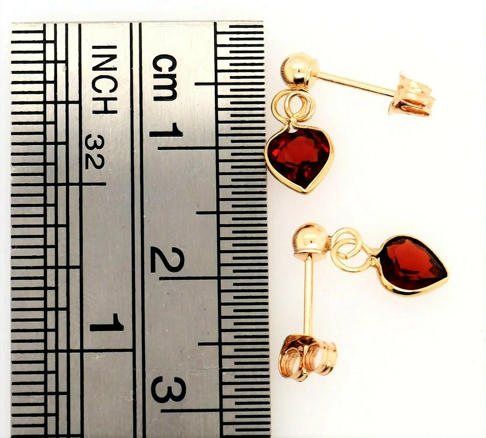 Garnet & 9ct Yellow Gold Drop/Dangle Earrings Fine Jewellery Pierced Ears