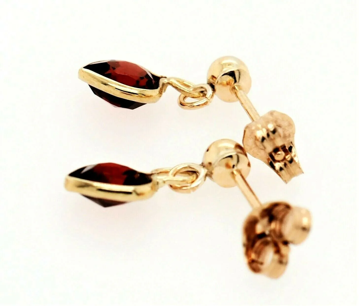 Garnet & 9ct Yellow Gold Drop/Dangle Earrings Fine Jewellery Pierced Ears
