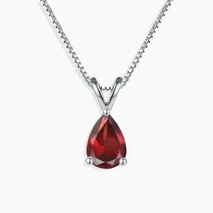 Garnet Pear Shape Pendant Necklace - 925 Sterling Silver