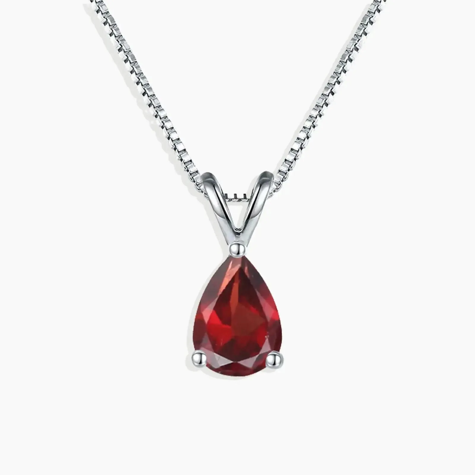 Garnet Pear Shape Pendant Necklace - 925 Sterling Silver