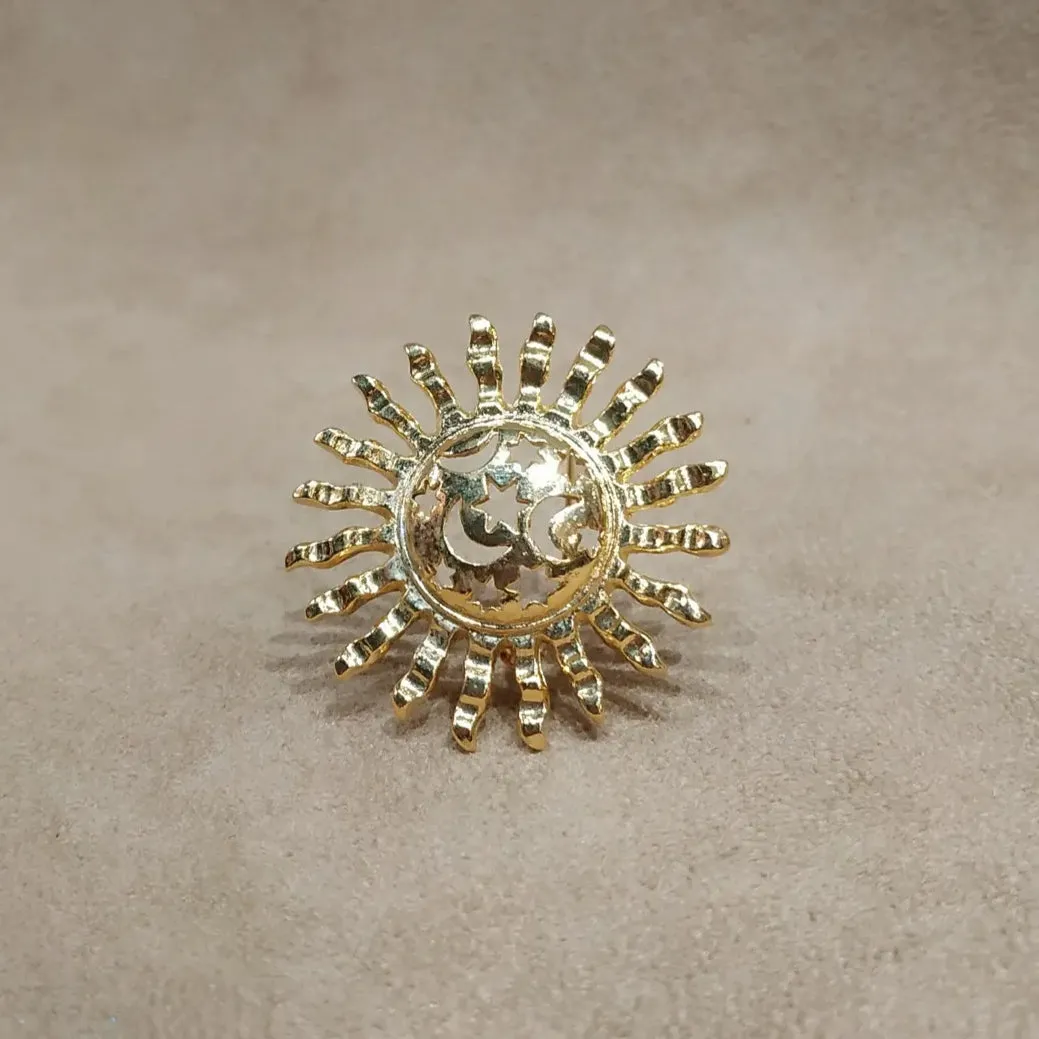 Gold Celestial Sun Moon Stars Vintage Brooch