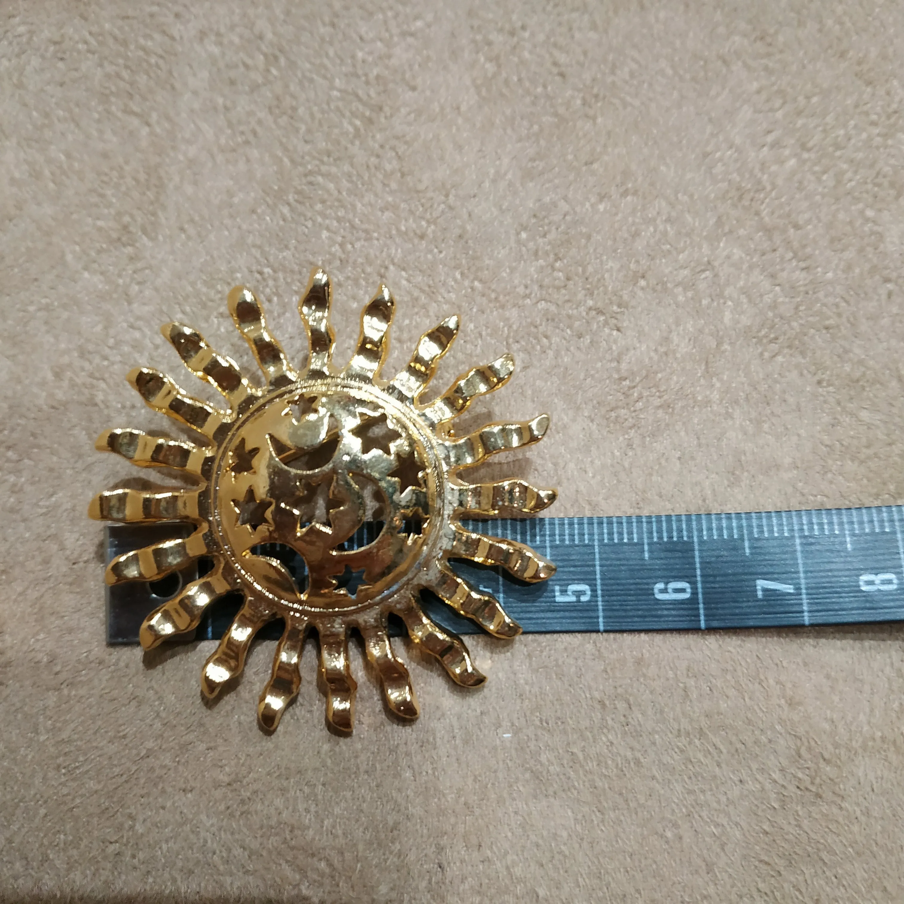 Gold Celestial Sun Moon Stars Vintage Brooch