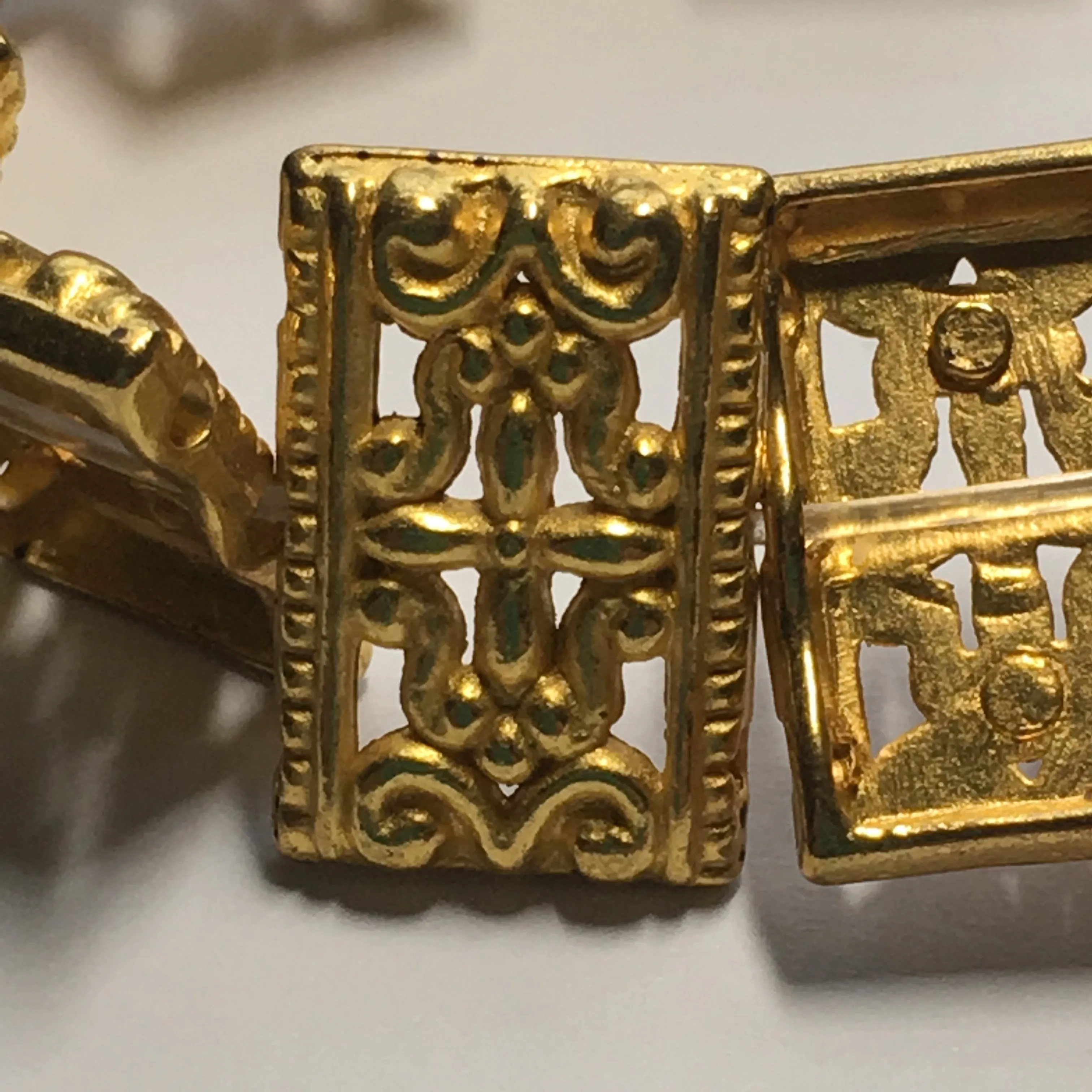 Gold Filigree 3-Strand Rectangle Flat Beads,  17 x 11 mm - 18 Beads