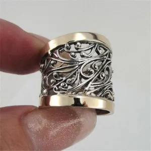 Hadar Jewelry Filigree 9k Gold Sterling Silver Ring any size  (S r11300)