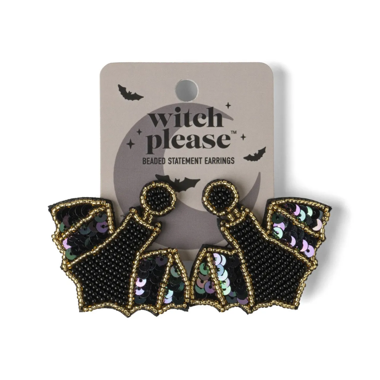 Halloween Witch Please Beaded Statement Earrings