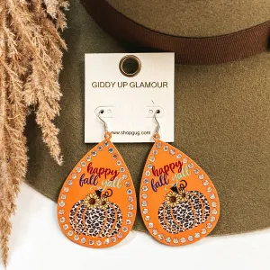 Happy Fall Y'all Teardrop Earrings in Orange with AB Crystals