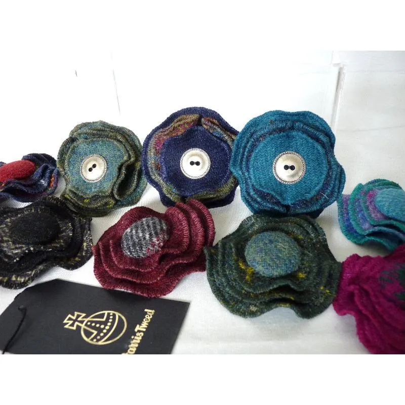 Harris Tweed Folded Layered Brooch - Teal & Navy