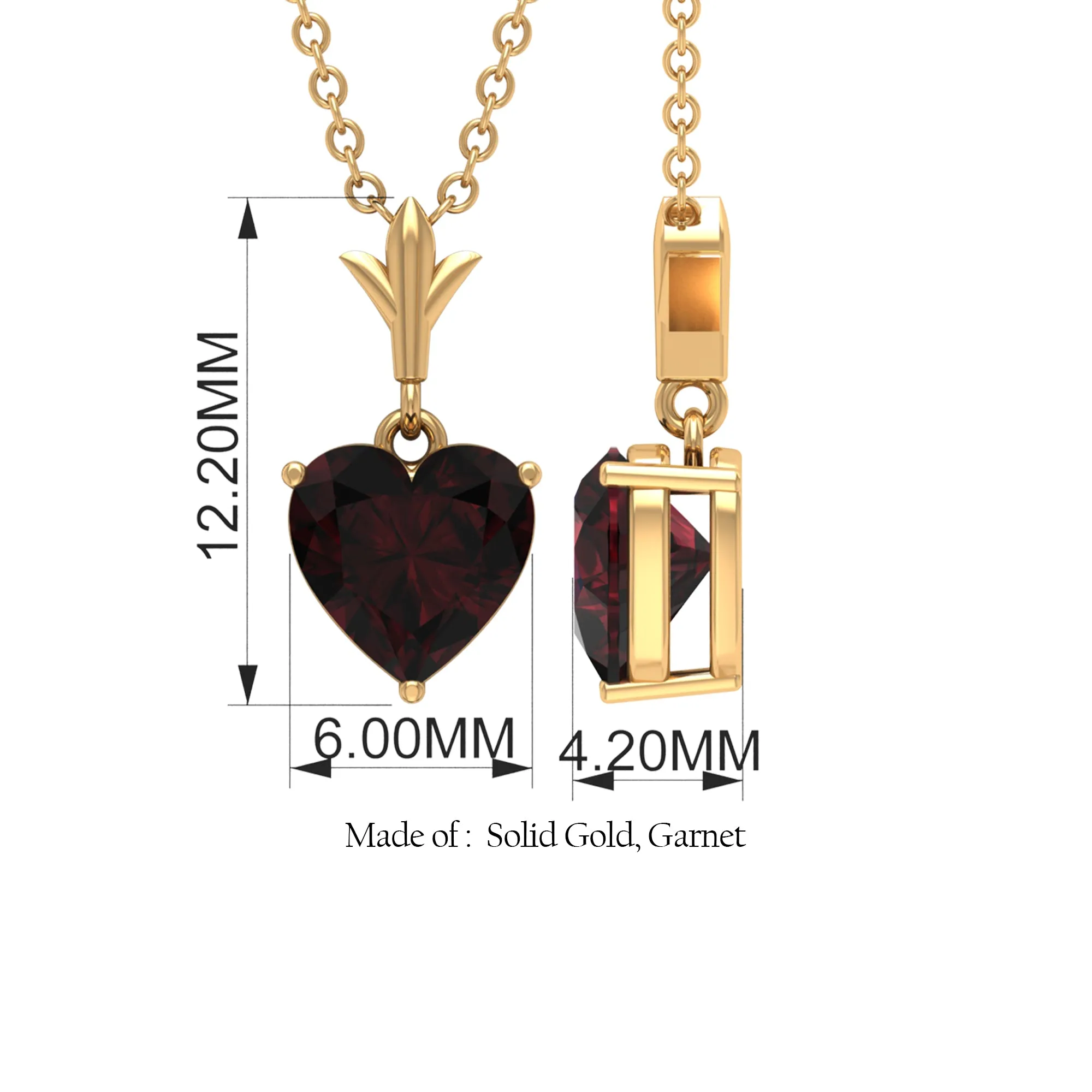 Heart Shape Garnet Solitaire Pendant Necklace
