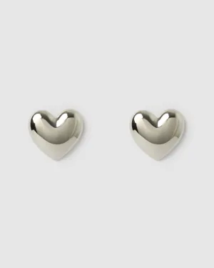 Izoa Maggie Heart Stud Earrings Silver