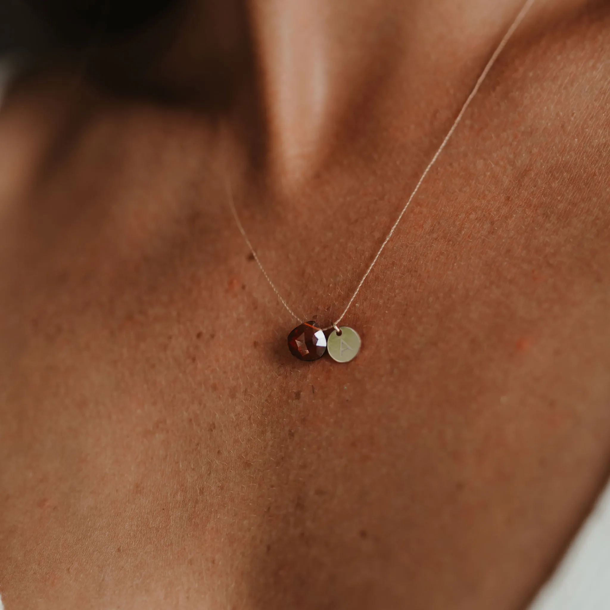 January Garnet Fine Cord Birthstone Necklace