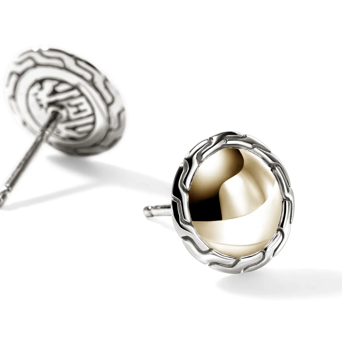 John Hardy Essentials Silver and 14K Gold 10mm Stud Earrings