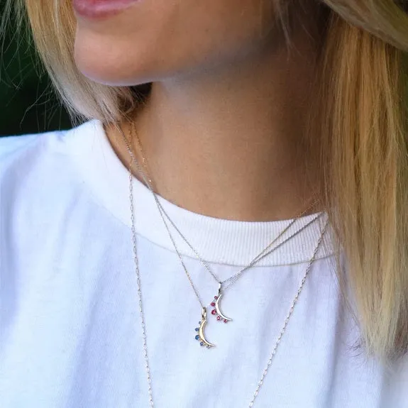 July Ruby "Moon" Sterling Silver Birthstone Necklace