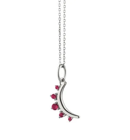 July Ruby "Moon" Sterling Silver Birthstone Necklace