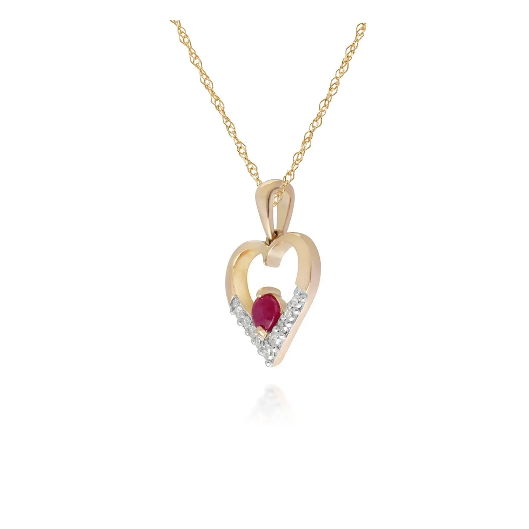 Klassischer Rubin & Diamant Herzförmiger Anhänger in 9ct Gelb Gold
