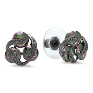 Ladies Black Ip Brass Rainbow Simulated Diamond Cluster Stud Earrings