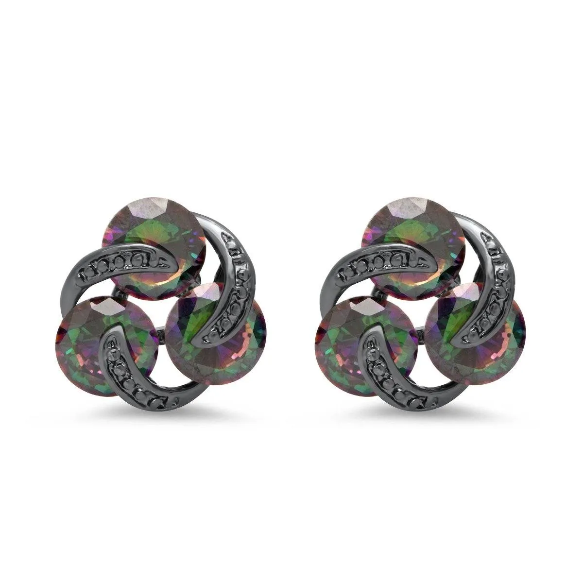Ladies Black Ip Brass Rainbow Simulated Diamond Cluster Stud Earrings