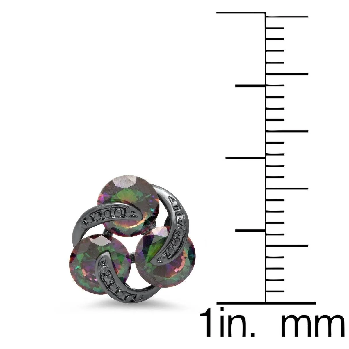 Ladies Black Ip Brass Rainbow Simulated Diamond Cluster Stud Earrings