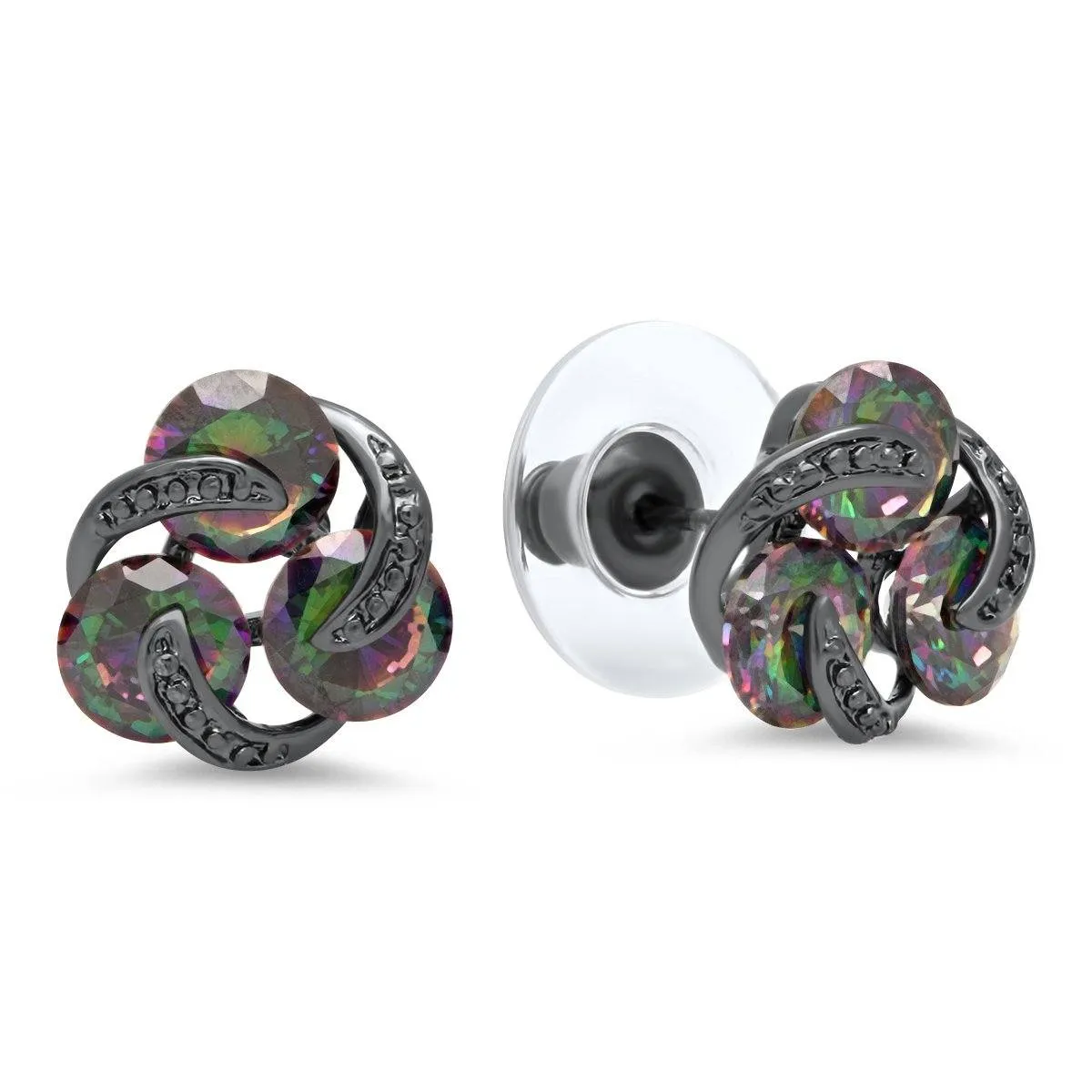 Ladies Black Ip Brass Rainbow Simulated Diamond Cluster Stud Earrings