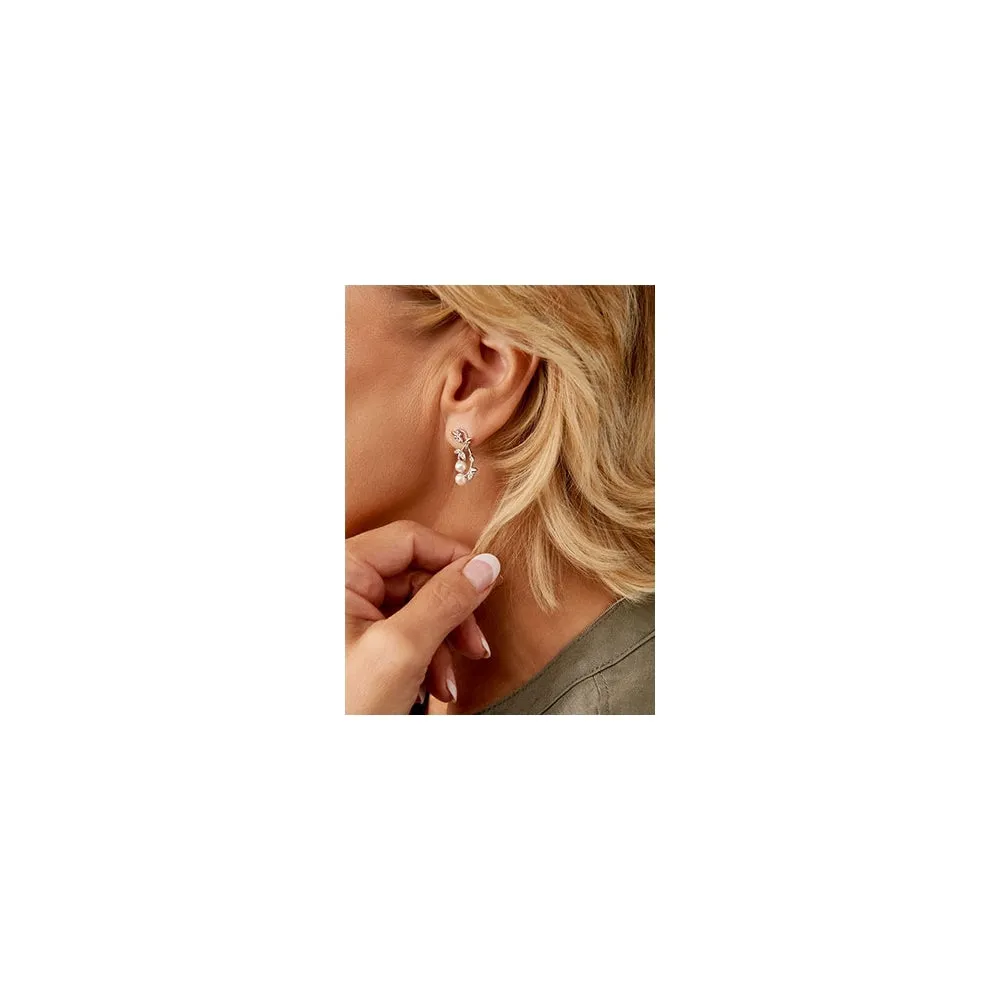 Lily of the Valley Pearl Drop Earrings - Silver/Rose - 3SLYV0293