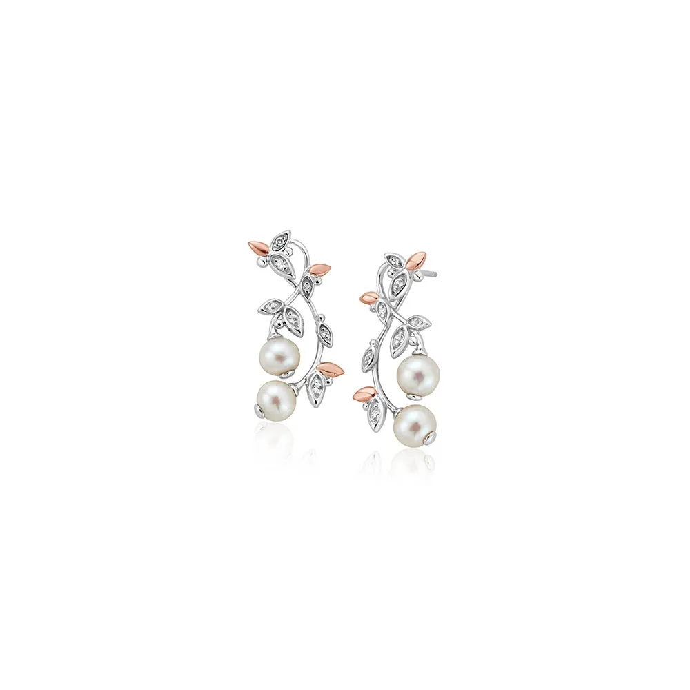 Lily of the Valley Pearl Drop Earrings - Silver/Rose - 3SLYV0293