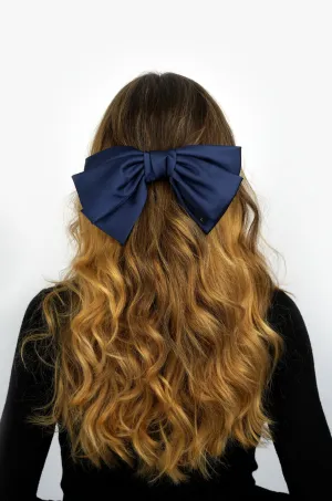 Lottie Oversized Satin Hair Bow - Navy