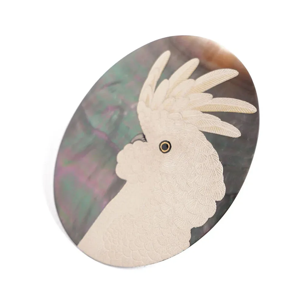 Maki-e Urushi Lacquer Brooch - Black Lip Oyster Pearl Shell / Cockatoo -, Traditional Japanese Urushi Lacquer Jewelry