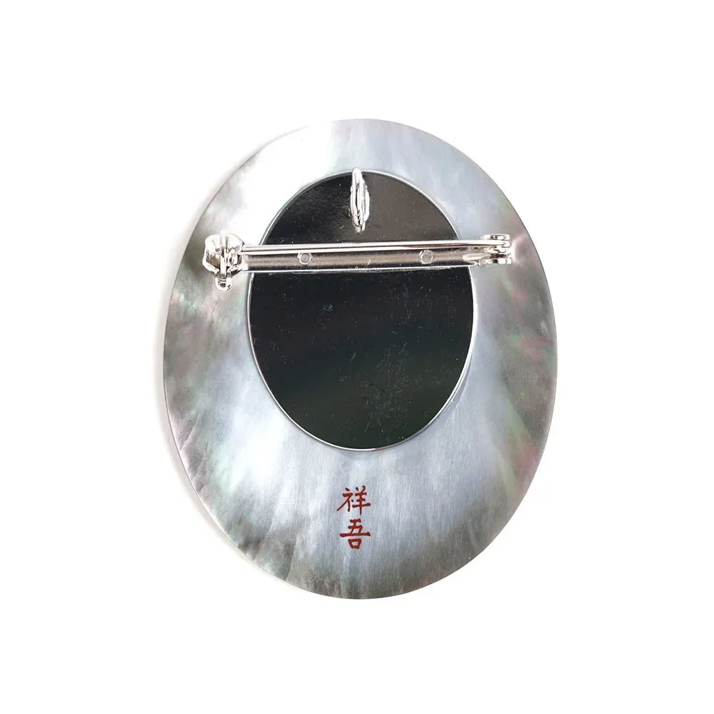 Maki-e Urushi Lacquer Brooch - Black Lip Oyster Pearl Shell / Cockatoo -, Traditional Japanese Urushi Lacquer Jewelry