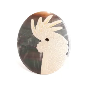 Maki-e Urushi Lacquer Brooch - Black Lip Oyster Pearl Shell / Cockatoo -, Traditional Japanese Urushi Lacquer Jewelry