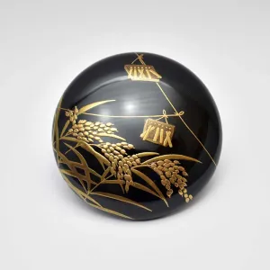 Maki-e Urushi Lacquer Brooch - Tsuge(Japanese box tree) / Ear of Rice -, Traditional Japanese Urushi Lacquer Jewelry