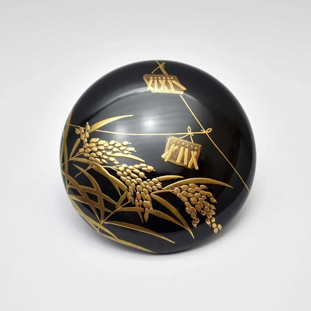 Maki-e Urushi Lacquer Brooch - Tsuge(Japanese box tree) / Ear of Rice -, Traditional Japanese Urushi Lacquer Jewelry